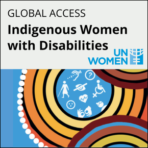 Global Access. Indigenous Women With Disabilities. UN Women logo and colorful circle design with disability graphics inside
